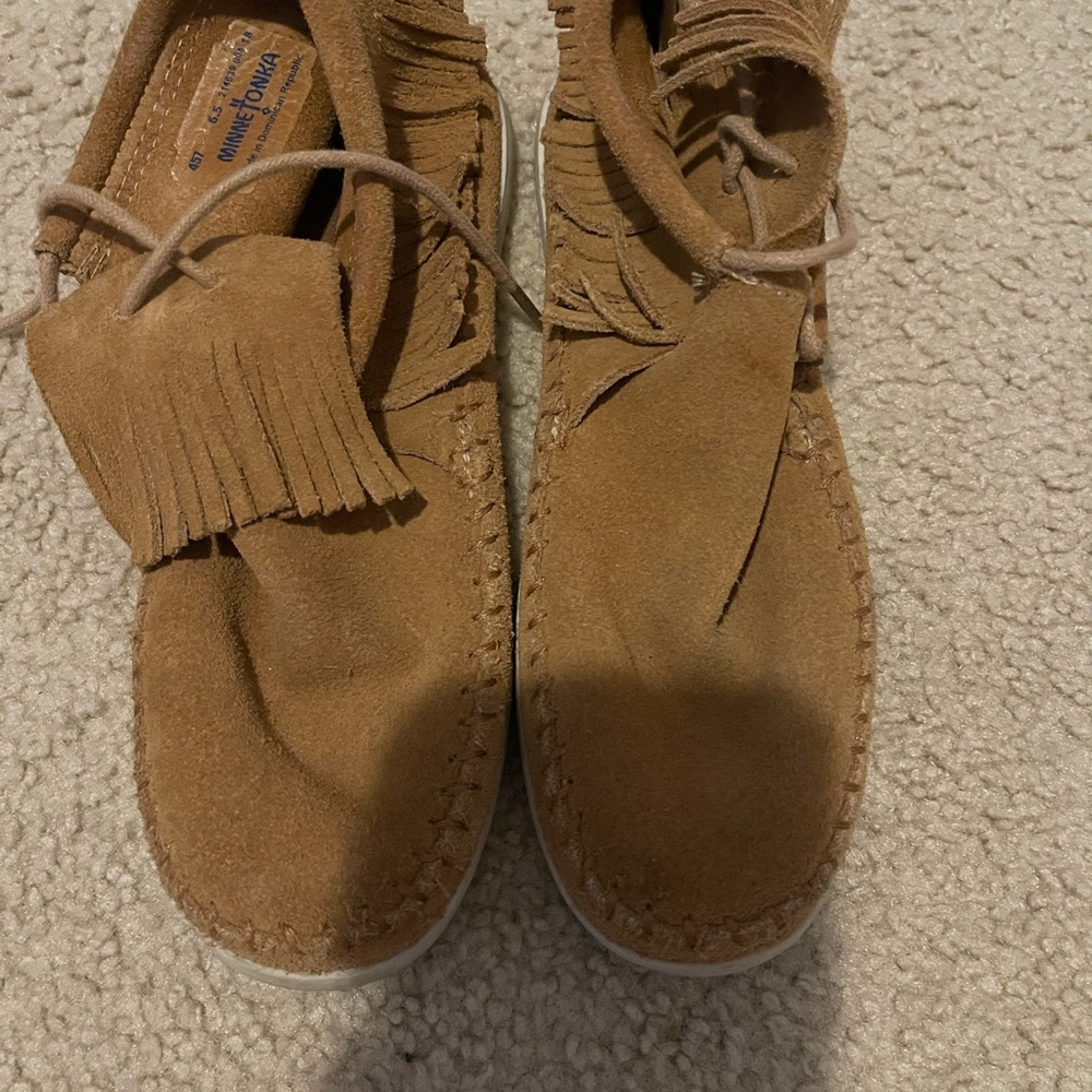 Minnetonka Tan Moccasins with Fringe